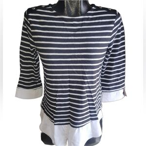 San Francisco Black and White Striped Cropped Sleeve Top M
